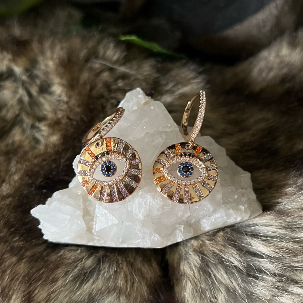 Gold Evil Eye Boho Chic Hoop Earrings